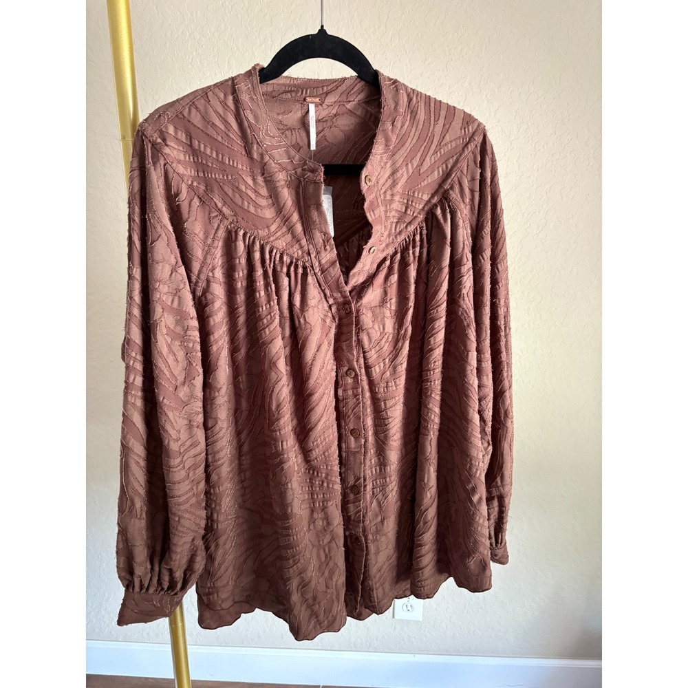 Free People Top NWT Can't Stop Dreaming Chocolate Brown Zebra Textured XS‎ Boho